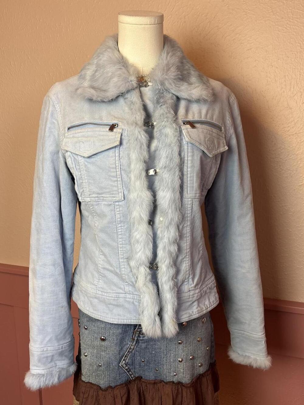 y2k corduroy faux fur jacket oogi ultra lizzie mcguire 2000s chic